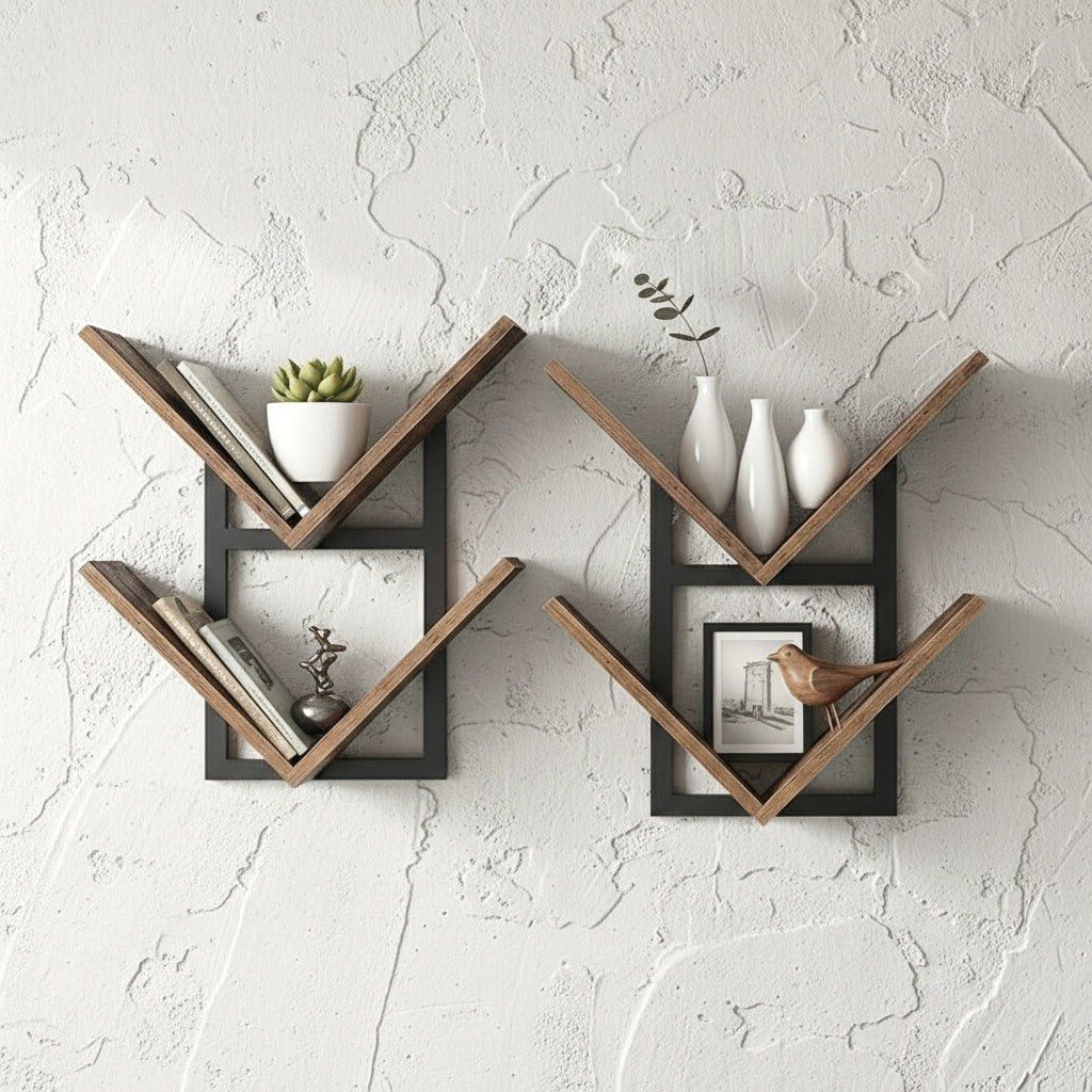 Devine Geometric V-Shaped Floating Shelves, wall storage for see product details