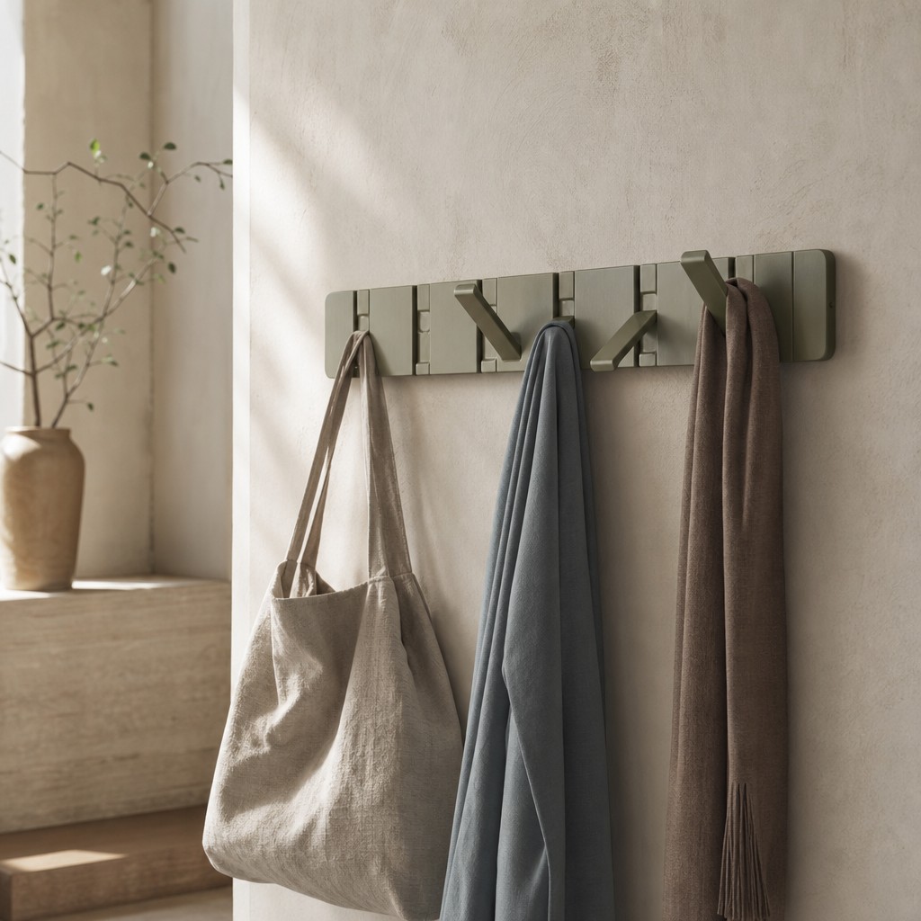 Nemi Folding Hook Rail, wall storage for 2 kg per hook, 10 kg total