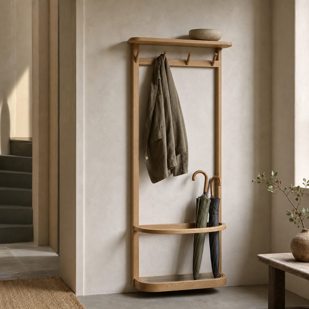 Latona Coat Stand, wall storage for 20 kg total; 3 kg per hook; 2 umbrellas