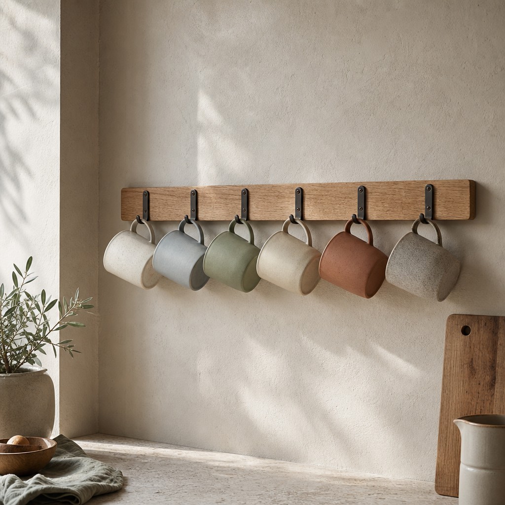 Cagliari Mug Rail, wall storage for 6 mugs, up to 6 kg total
