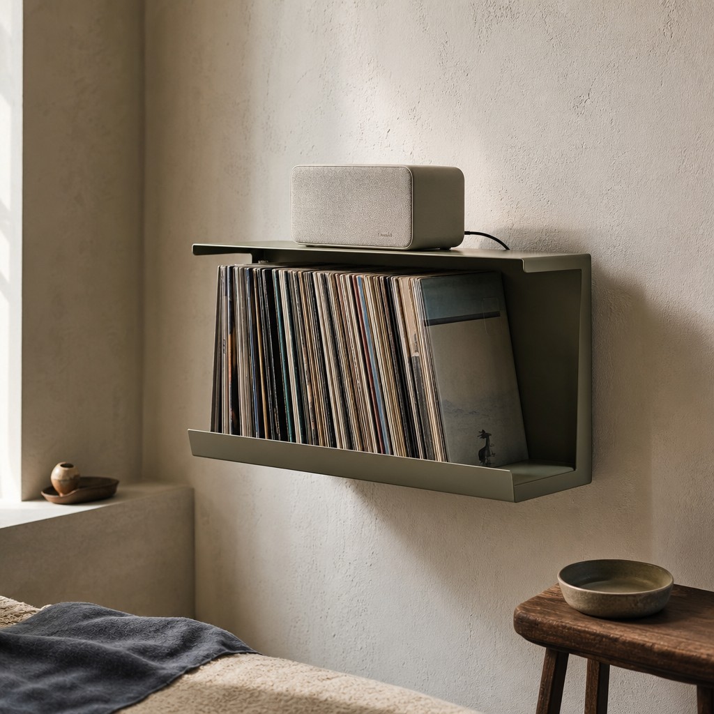 Vercelli Record Shelf, wall storage for 12 kg total, including 5 kg on the upper ledge