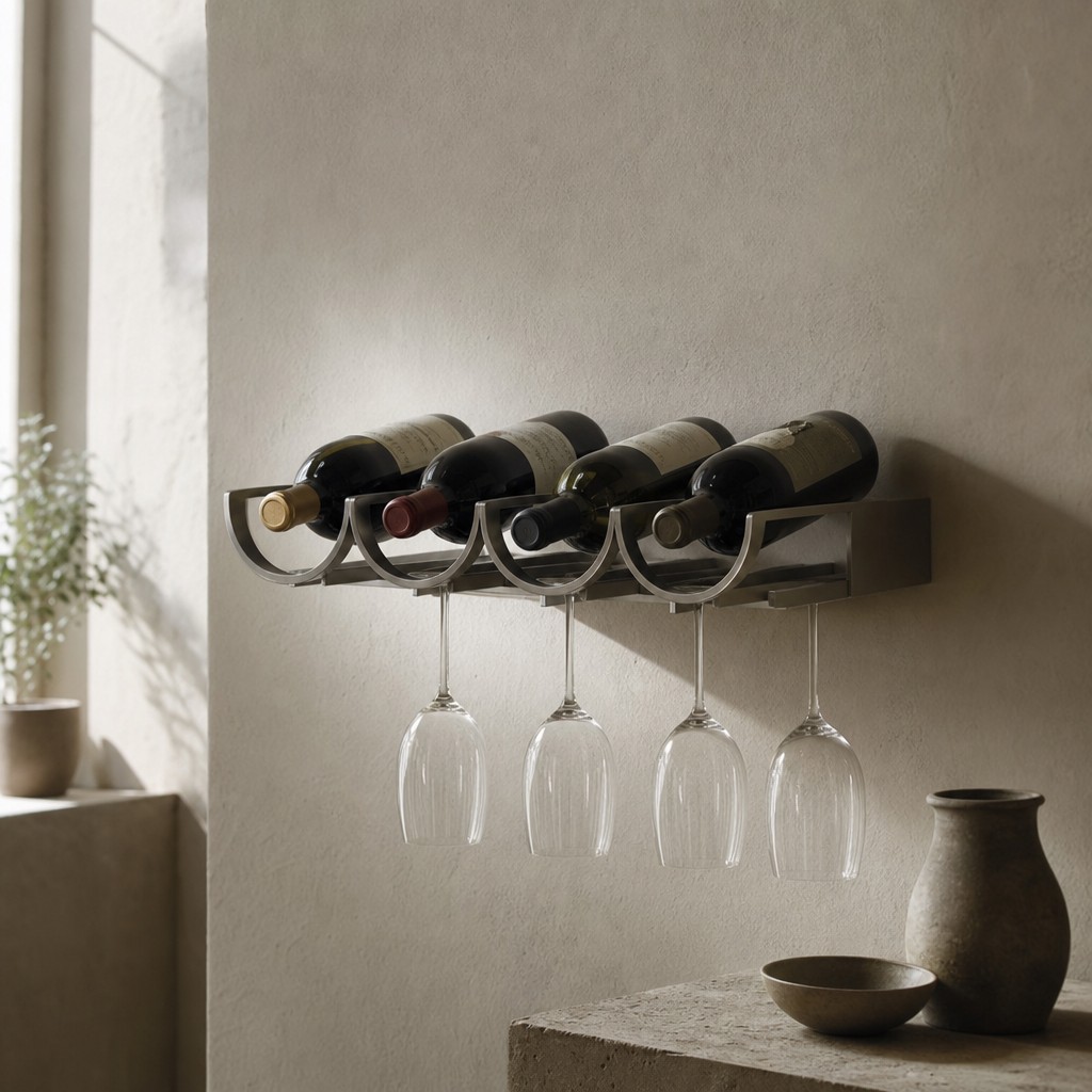 Asti Bottle Rail, wall storage for 12 kg total, including four standard wine bottles